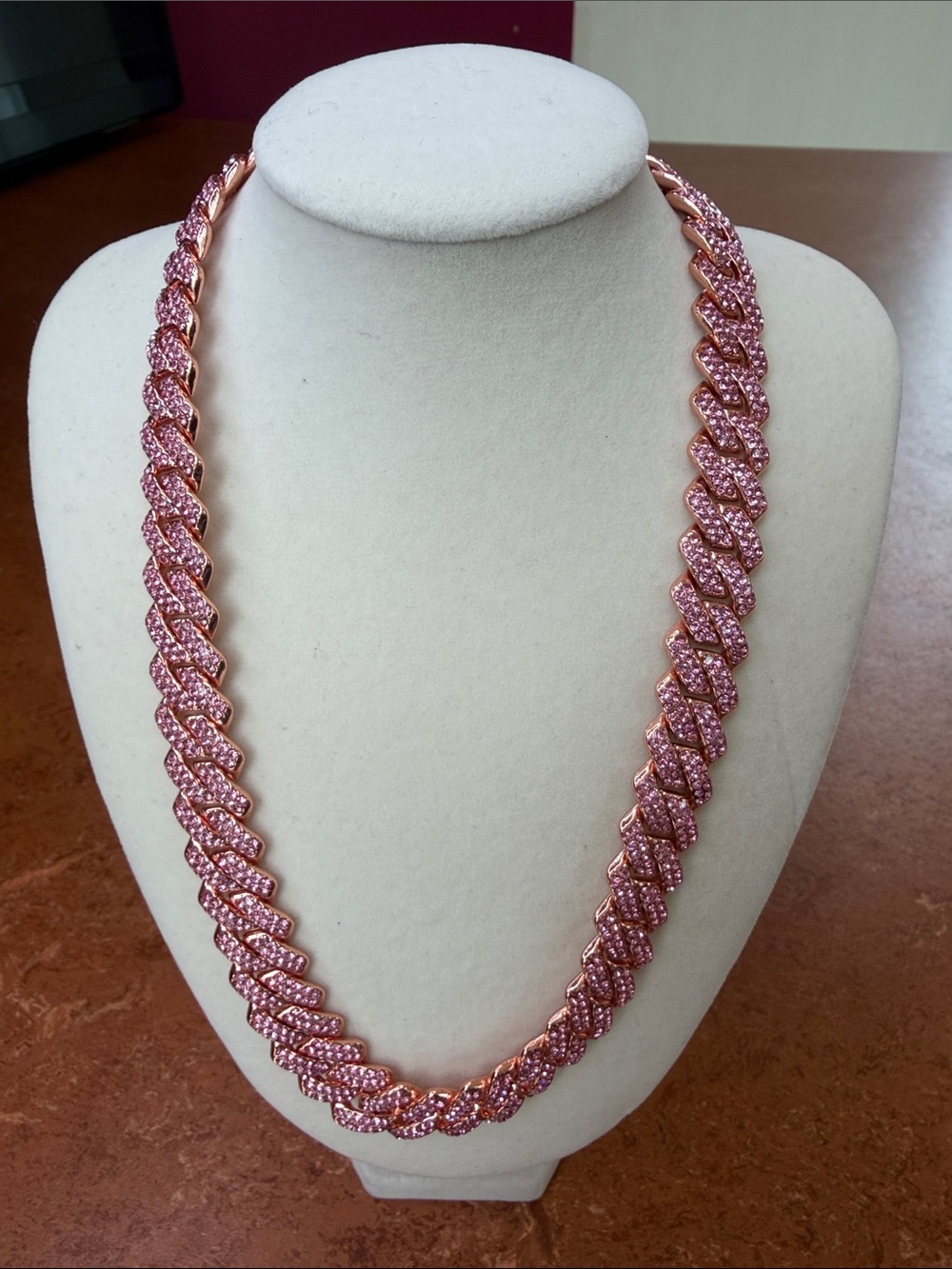 Pink Link Chain w/Rose Gold Accents - VVSCZ Jewels - 18 inches